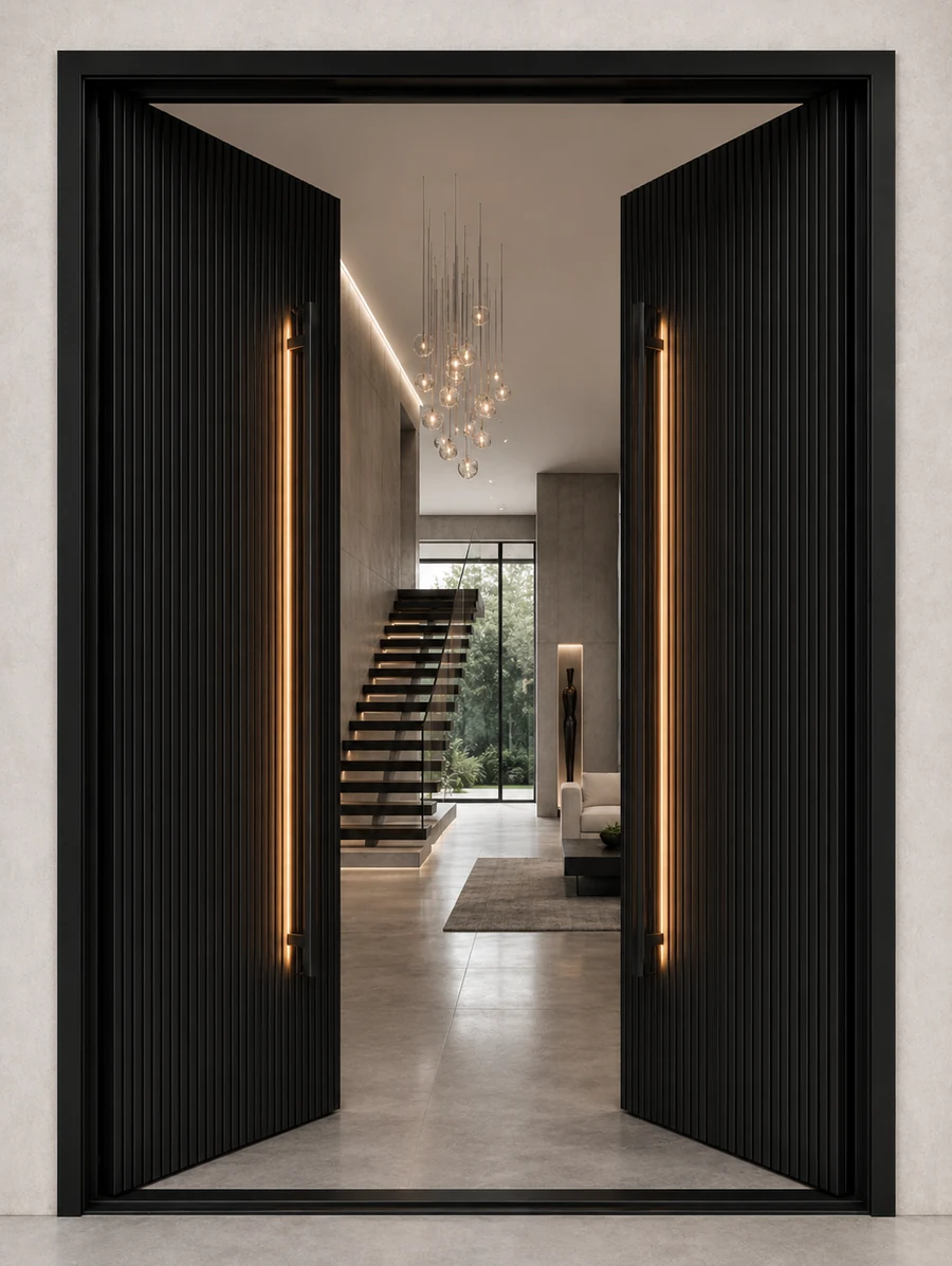 Ribbed Double Pivot Entrance — open