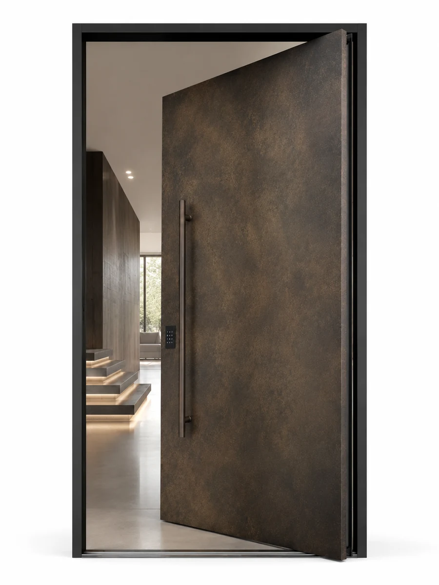Bronze Patina Pivot Entrance — open