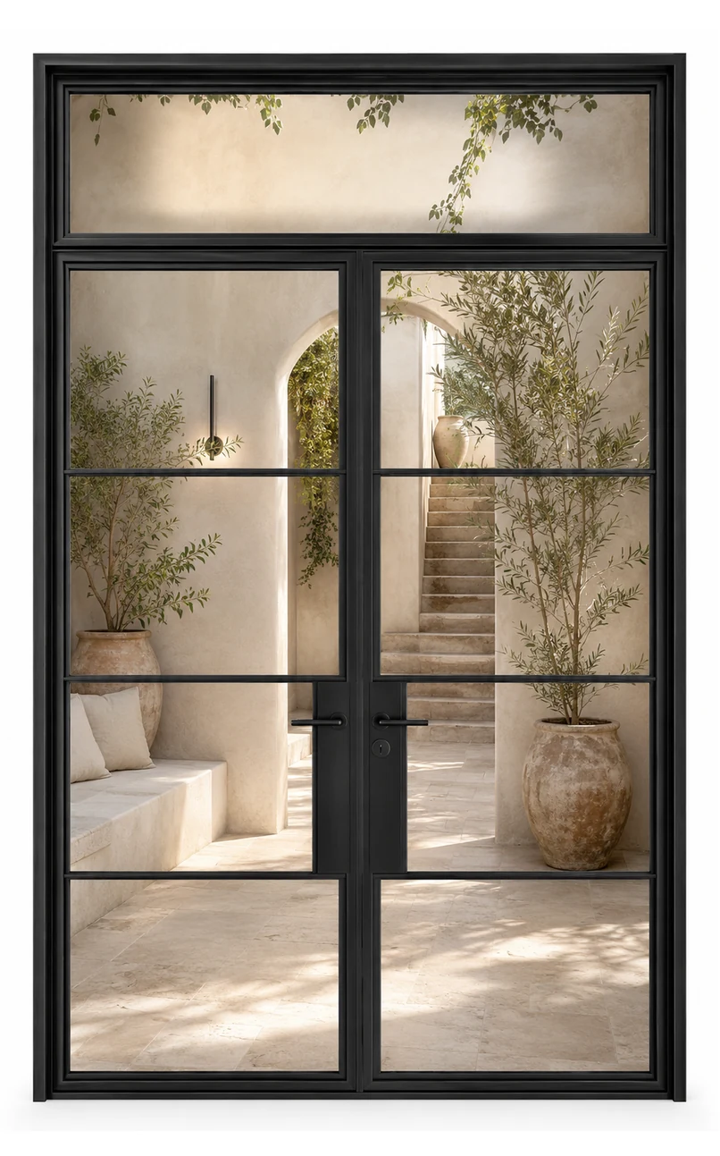 Double French Steel Door with Transom — closed