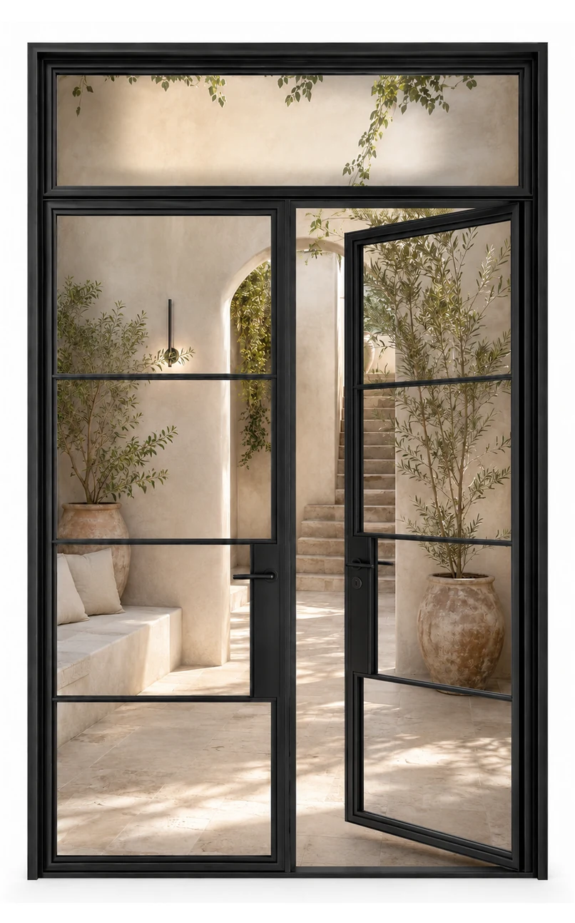 Double French Steel Door with Transom — open
