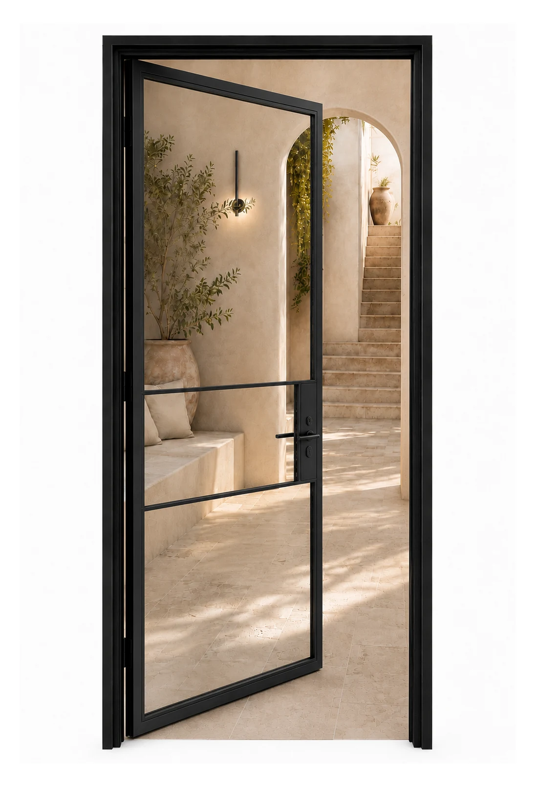3-Panel Single Steel Door — open