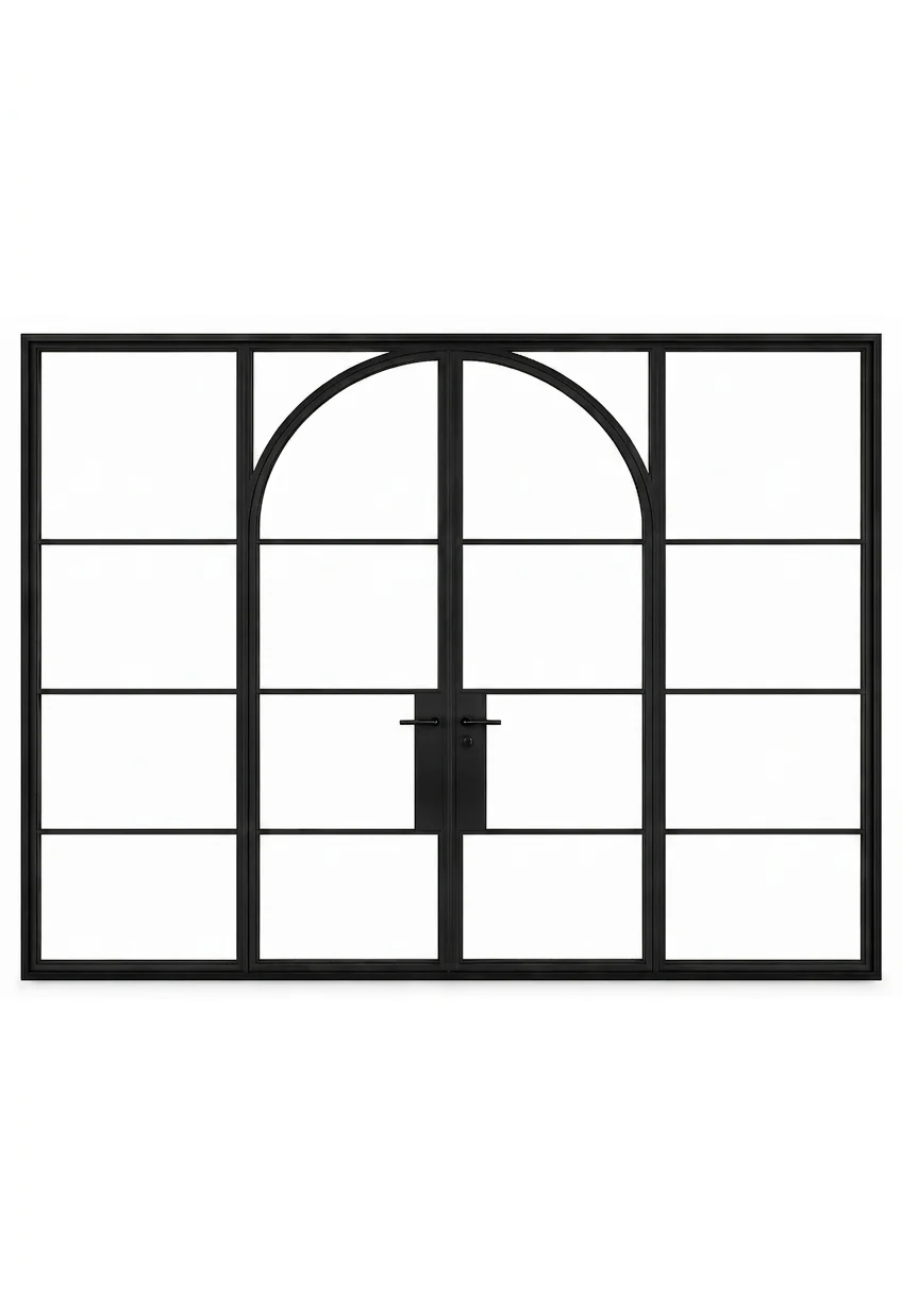 Full-Arch Double Steel Door with Sidelights