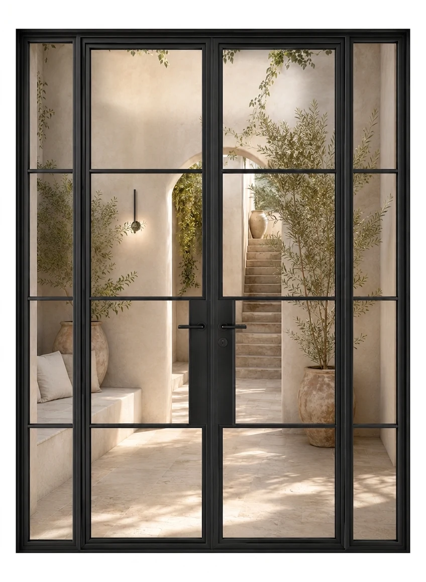 Single Steel Door with Twin Sidelights — closed