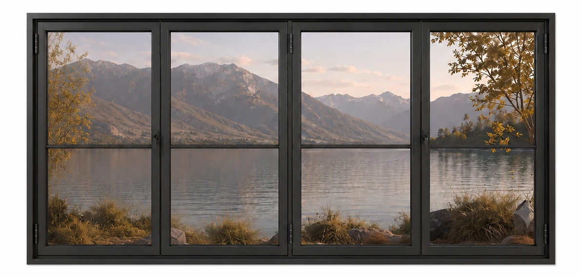 4-Panel Bi-Fold Steel Window — closed