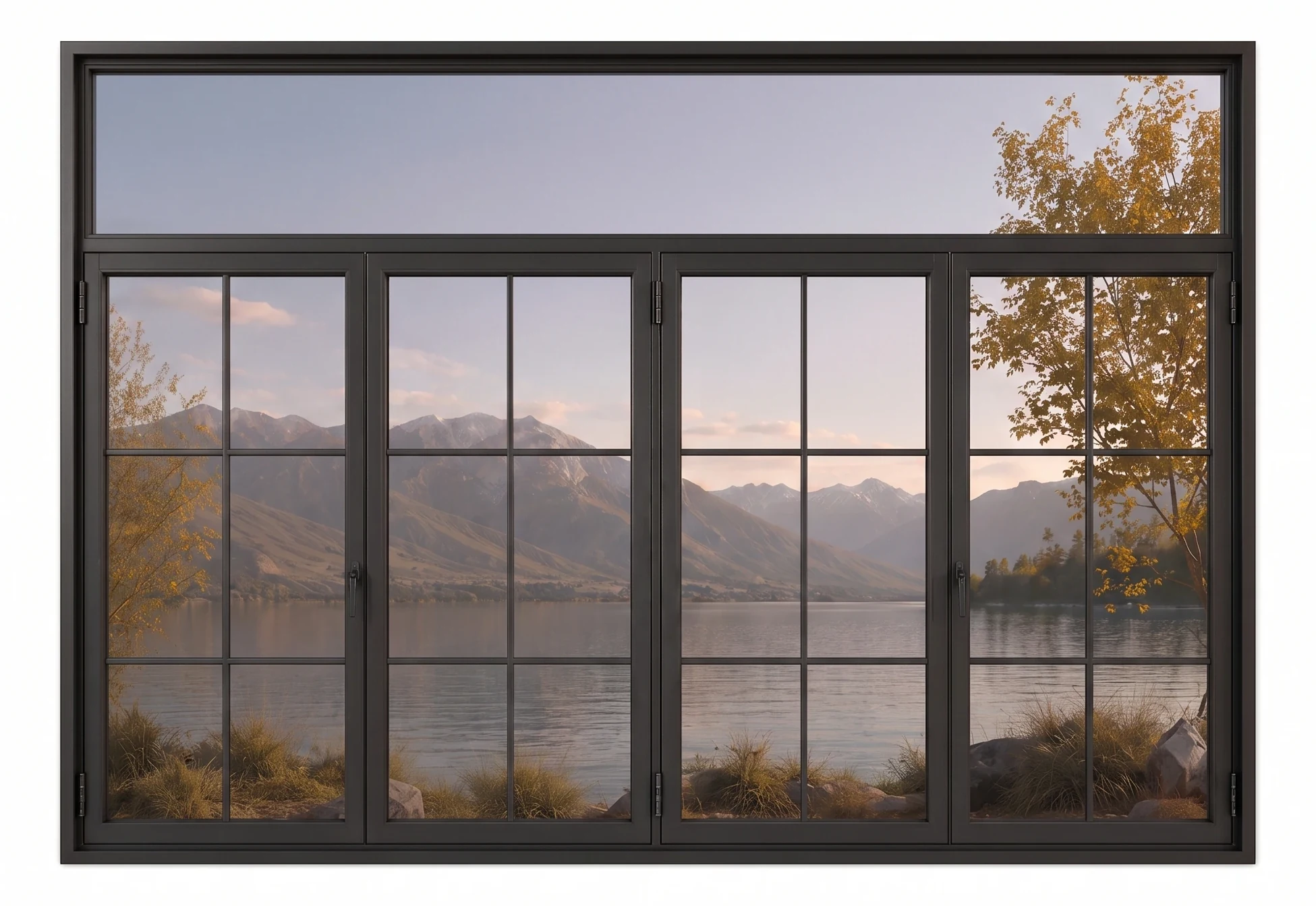 4-Panel Casement Steel Window with Transom — closed