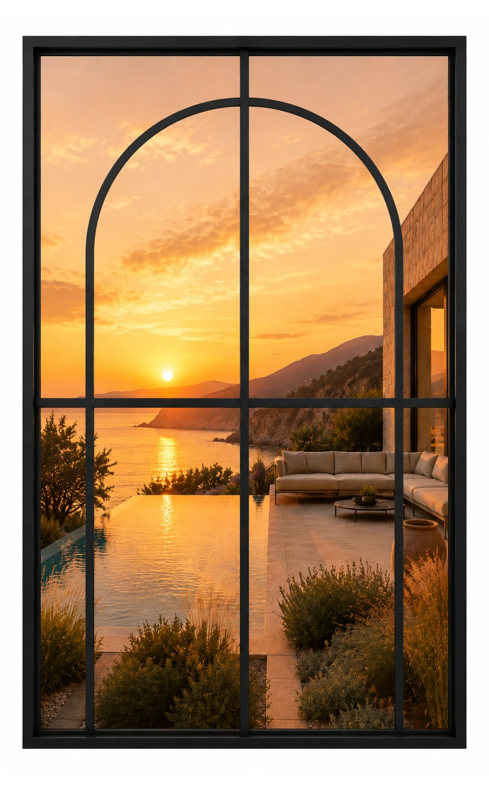 Cathedral Arched Fixed Steel Window — closed
