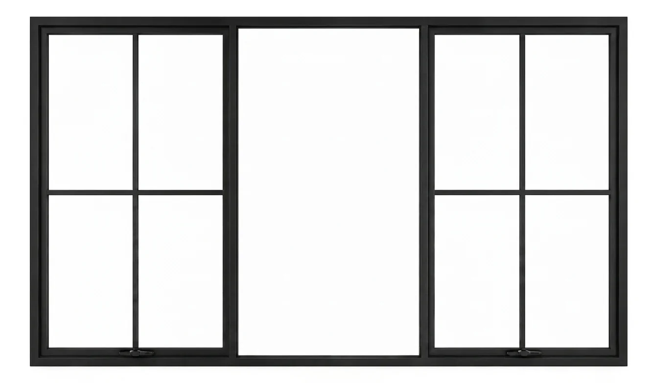 Triple-Section Steel Window with Double Awning