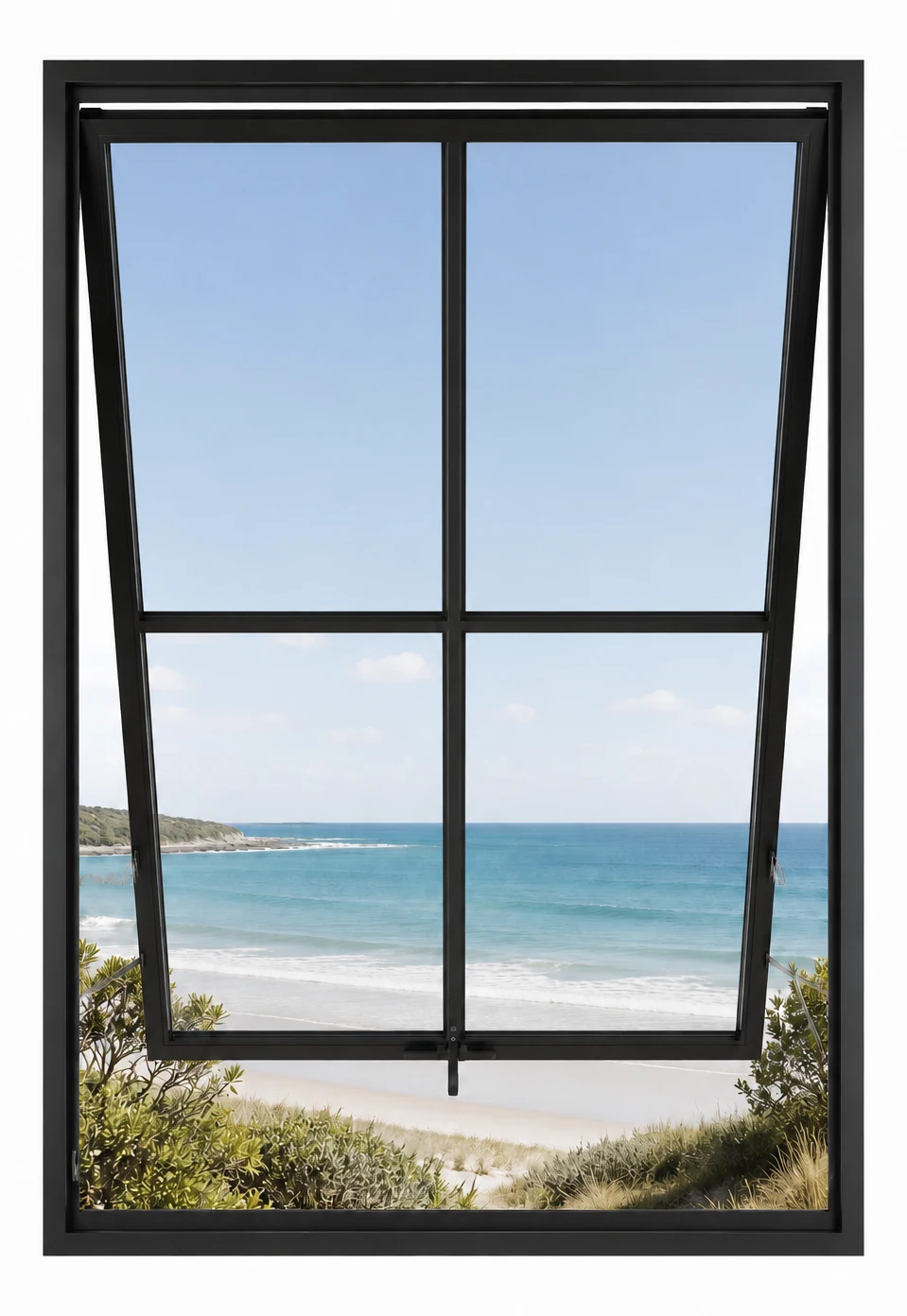 4-Lite Awning Steel Window — open